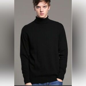 Pure Cashmere Black Turtleneck  Fisherman Knit Sweater lightweight winter core